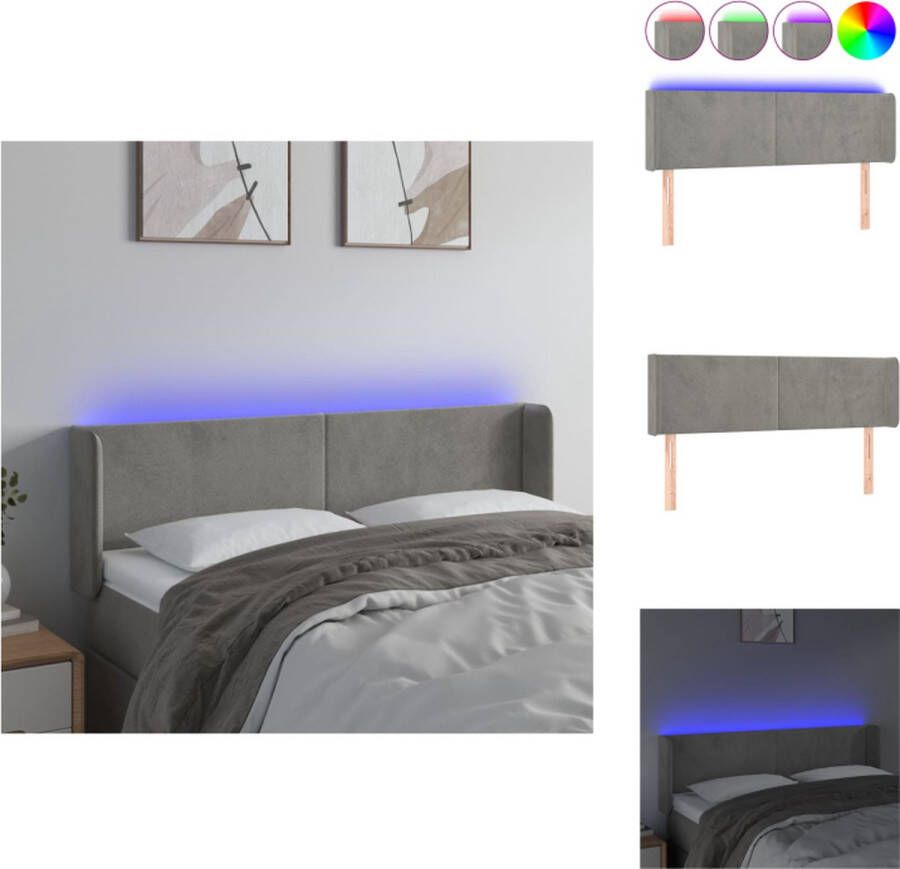 VidaXL Hoofdbord LED lichtgrijs 147 x 16 x 78 88 cm verstelbaar zacht fluweel kleurrijke LED-verlichting snijdbare LED-strip Bedonderdeel