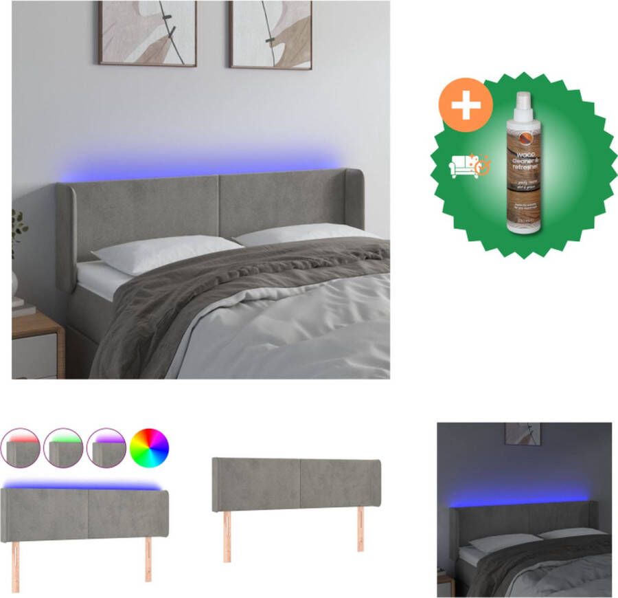 VidaXL Hoofdbord LED lichtgrijs 147 x 16 x 78 88 cm verstelbaar zacht fluweel kleurrijke LED-verlichting snijdbare LED-strip Bedonderdeel Inclusief Houtreiniger en verfrisser