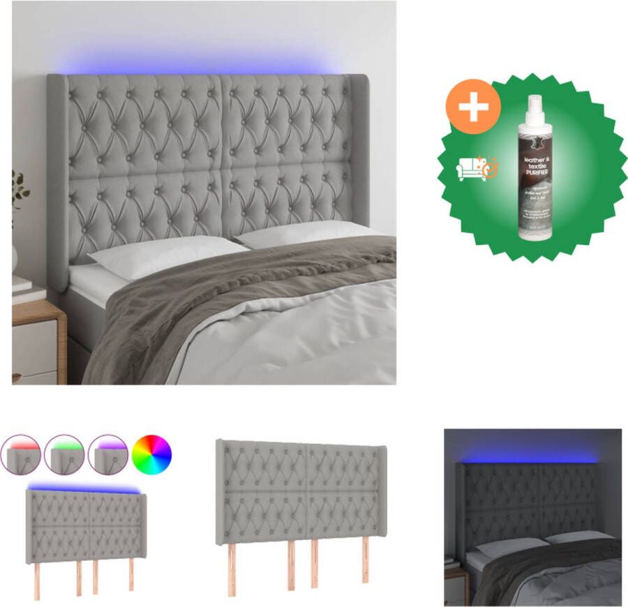 VidaXL Hoofdeinde LED Hoofdbord Lichtgrijs 163x16x118 128 cm Verstelbaar Bedonderdeel Inclusief Reiniger