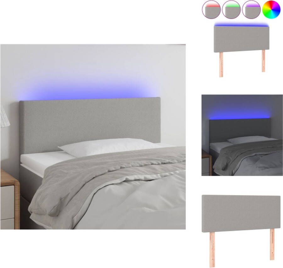 VidaXL Hoofdbord LED Lichtgrijs 80 x 5 x 78 88 cm Verstelbaar Duurzaam stof Kleurrijke LED-verlichting Snijdbare LED-strip Bedonderdeel
