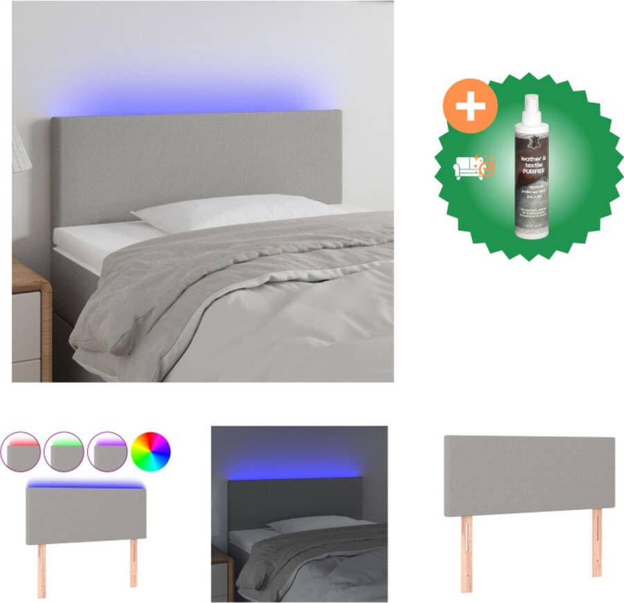 VidaXL Hoofdbord LED Lichtgrijs 80 x 5 x 78 88 cm Verstelbaar Duurzaam stof Kleurrijke LED-verlichting Snijdbare LED-strip Bedonderdeel Inclusief Reiniger