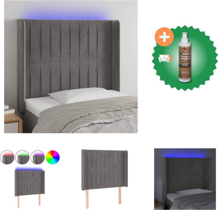 VidaXL Hoofdbord LED Lichtgrijs stof 93x16x118 128 cm Verstelbare hoogte Kleurrijke LED-verlichting Snijdbare LED-strip USB-aansluiting Bedonderdeel Inclusief Houtreiniger en verfrisser