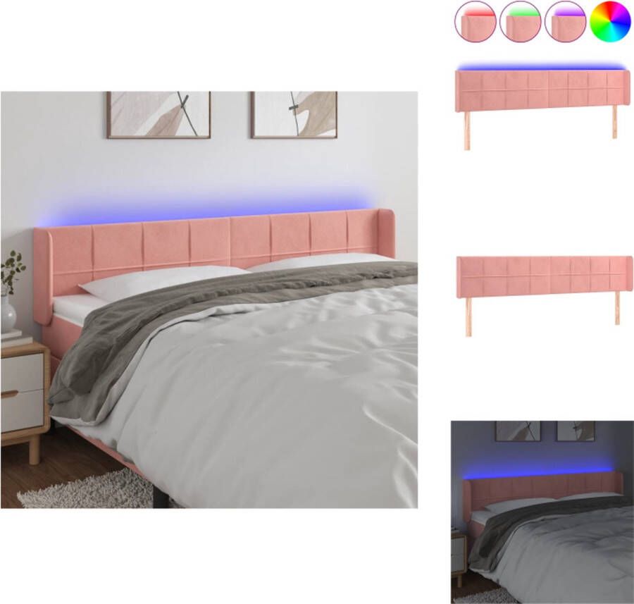 VidaXL Hoofdbord LED Roze 203 x 16 x 78 88 cm Verstelbare hoogte Zacht fluweel Kleurrijke LED-verlichting Comfortabele ondersteuning Snijdbare LED-strip Met montagehandleiding Bedonderdeel
