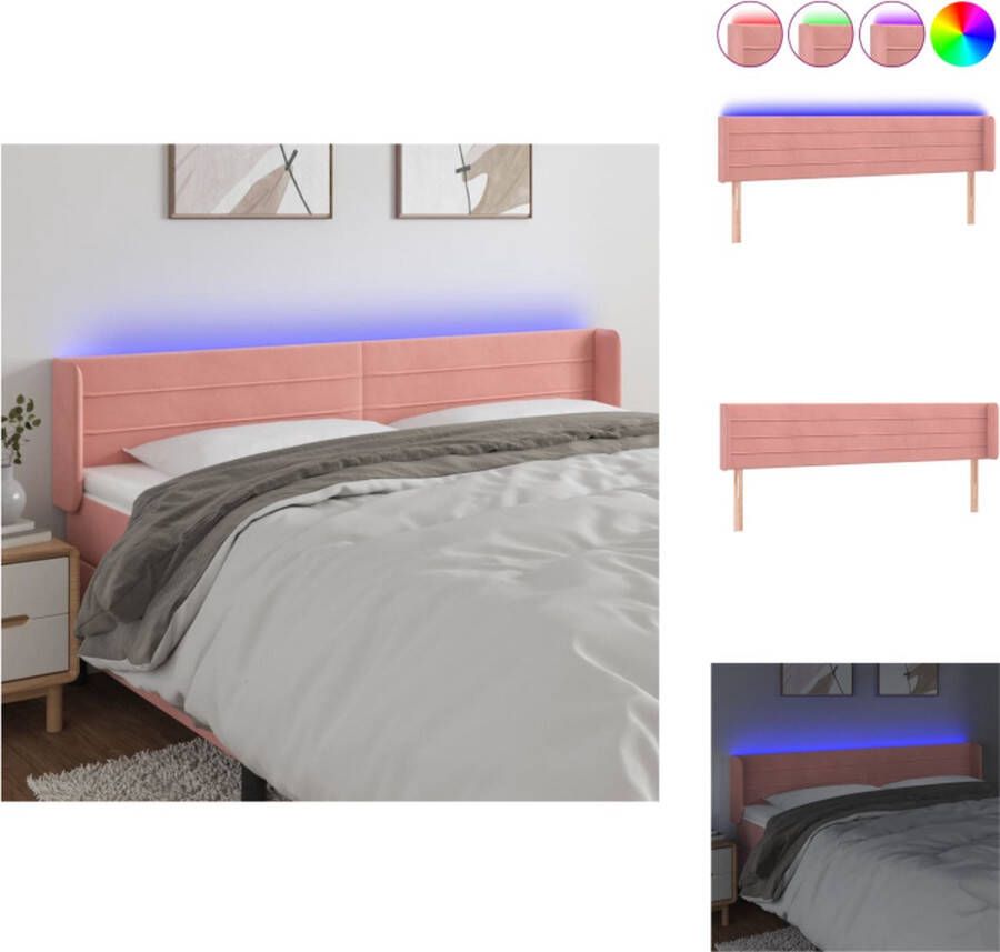 VidaXL Hoofdbord LED Roze Fluweel Verstelbaar Comfortabele ondersteuning Snijdbare LED-strip Bedonderdeel