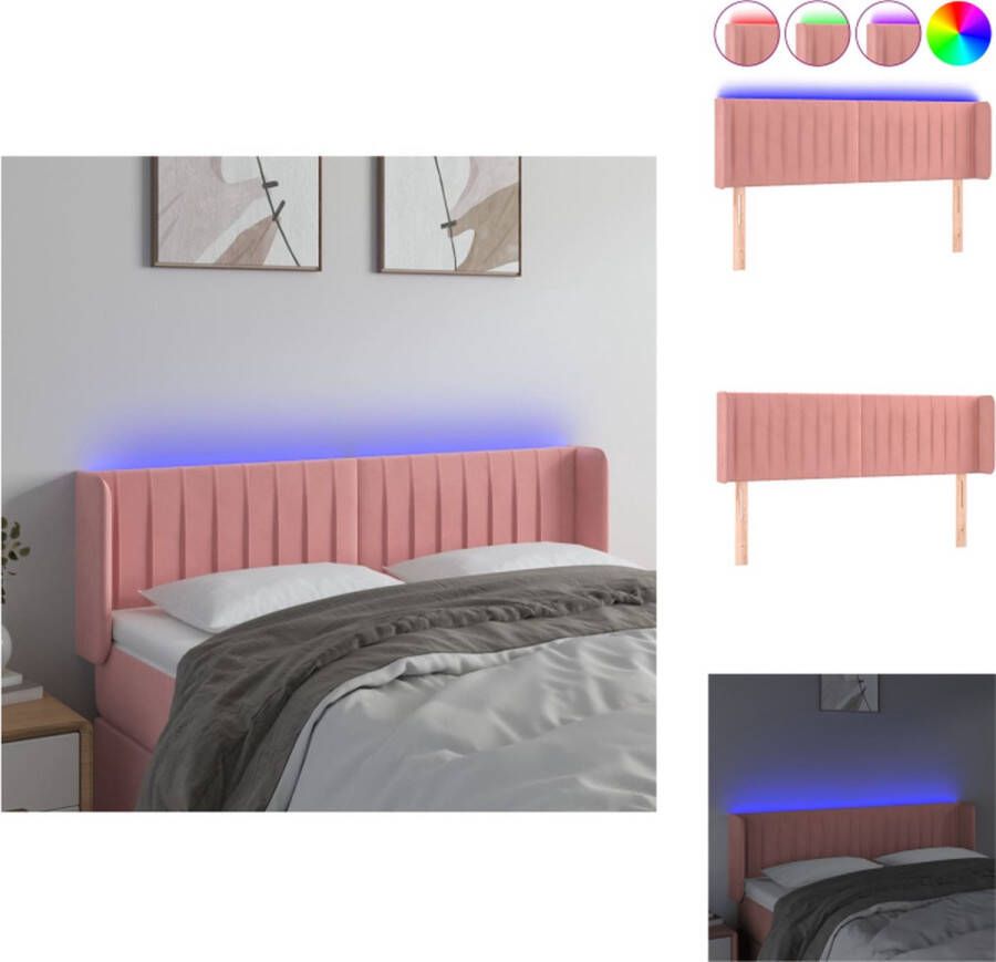 VidaXL Hoofdbord LED Roze Fluwelen stof Verstelbaar Comfortabele ondersteuning Snijdbare LED-strip 147 x 16 x 78 88 cm IP65 incl 2 LED-strips Bedonderdeel