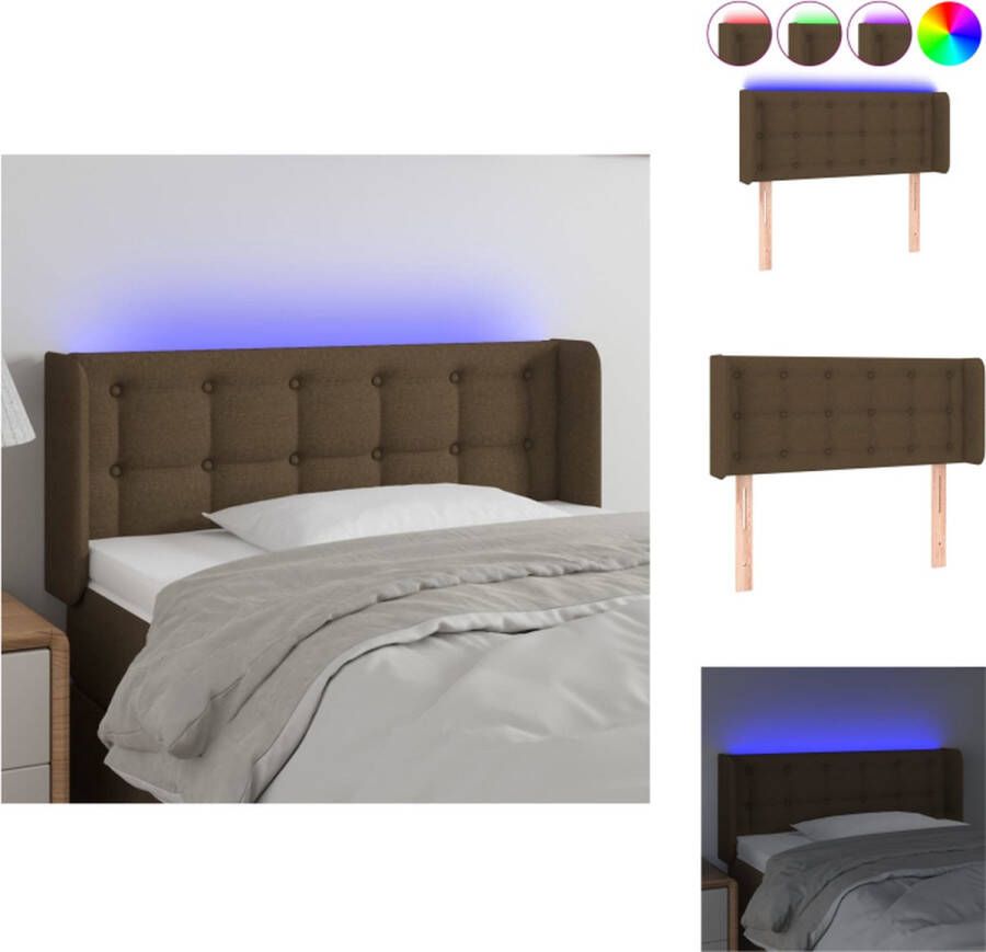 VidaXL Hoofdbord LED-stof Donkerbruin 83x16x78 88 cm Verstelbare hoogte Kleurrijke LED-verlichting Snijdbare LED-strip Bedonderdeel