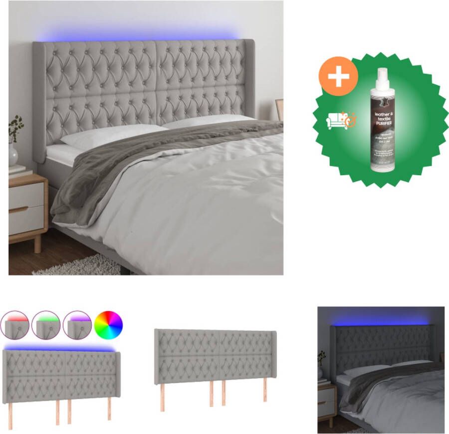 VidaXL Hoofdbord LED Stof Lichtgrijs 183 x 16 x 118 128 cm Verstelbare Hoogte Duurzaam Materiaal Kleurrijke LED-verlichting Snijdbare LED-strip Incl Montagehandleiding Bedonderdeel Inclusief Reiniger
