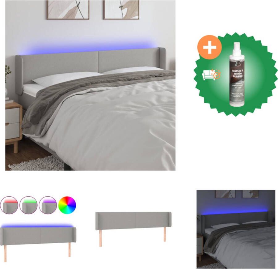 VidaXL Hoofdbord LED Stof Lichtgrijs 203 x 16 x 78 88 cm Verstelbaar Duurzaam USB-aansluiting 1x hoofdbord met randen 2 LED-strips Bedonderdeel Inclusief Reiniger
