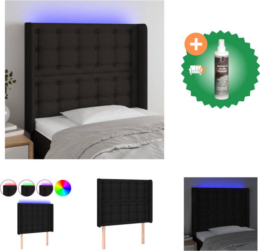 VidaXL Hoofdbord LED-strip 93x16x118 128 cm Zwarte stoffenbekleding Verstelbare hoogte Duurzaam materiaal Kleurrijke LED-verlichting Snijdbare LED-strip Incl montagehandleiding Bedonderdeel Inclusief Reiniger