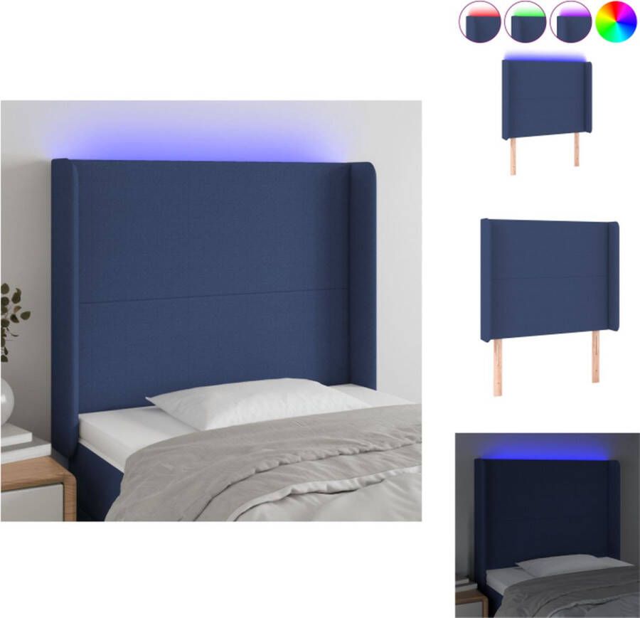vidaXL Hoofdbord LED-strip Blauwe Stof 83x16x118 128 cm Bedonderdeel