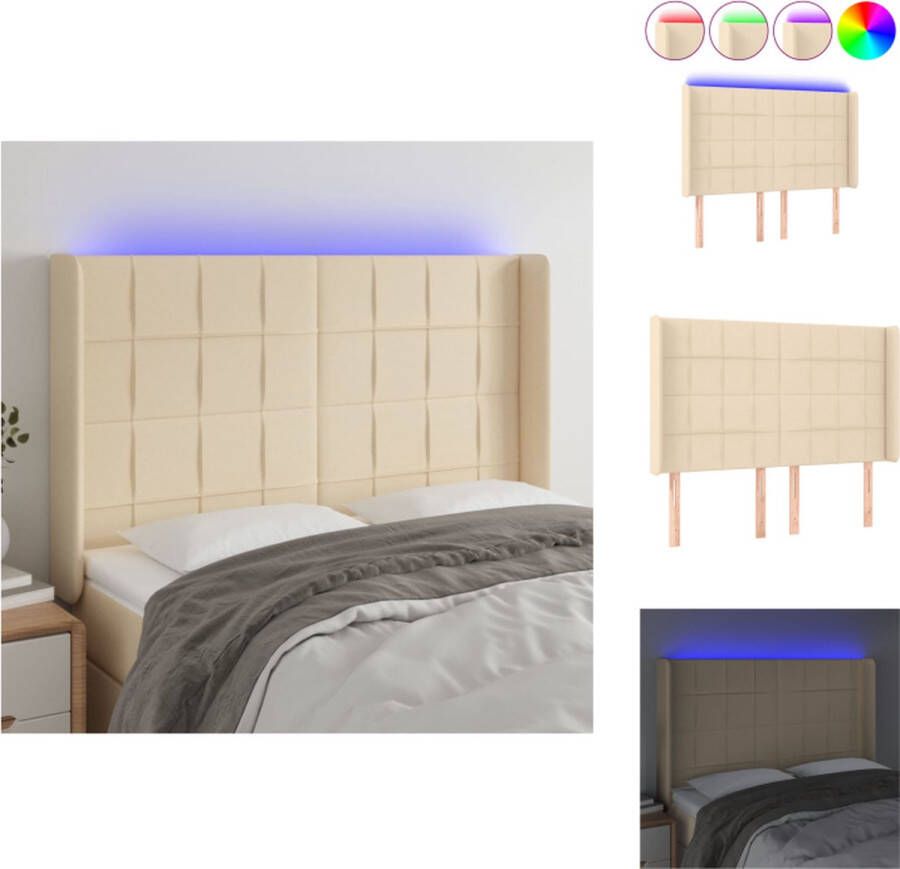 VidaXL Hoofdbord  LED-strip  Crème  147x16x118 128 cm  Verstelbaar  Duurzaam  Comfortabele ondersteuning Bedonderdeel