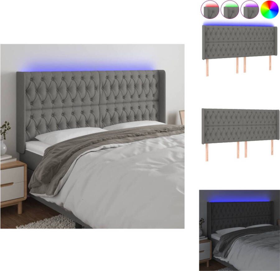 vidaXL Hoofdbord LED Strip Donkergrijs 203 x 16 x 118 128 cm Bedonderdeel