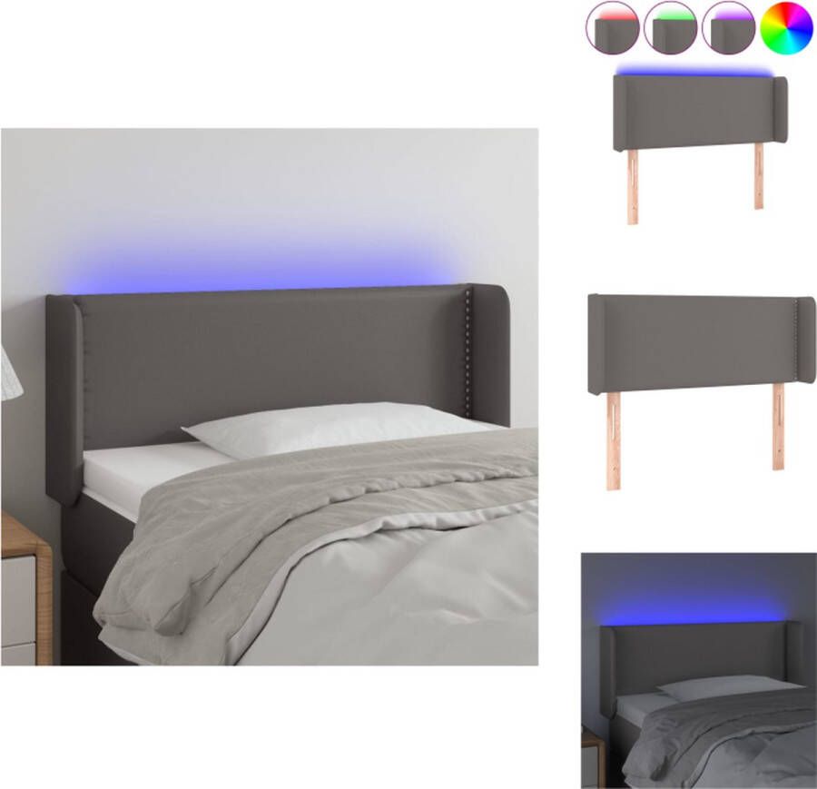 VidaXL Hoofdbord LED-strip Grijs 93 x 16 x 78 88 cm Duurzaam kunstleer Bedonderdeel