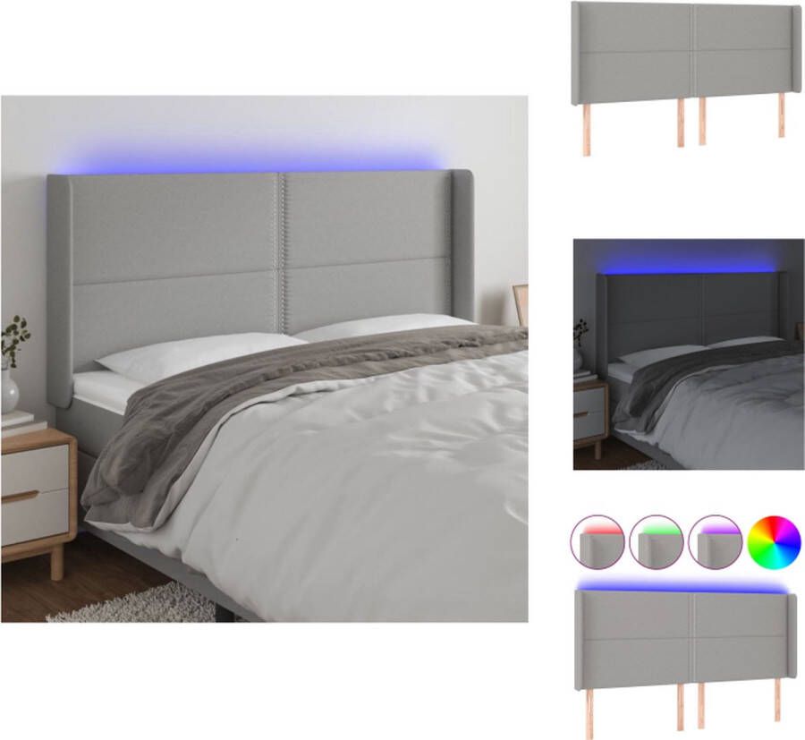 VidaXL Hoofdbord LED Strip Lichtgrijs 183 x 16 x 118 128 cm Verstelbare Hoogte Duurzaam Materiaal Bedonderdeel