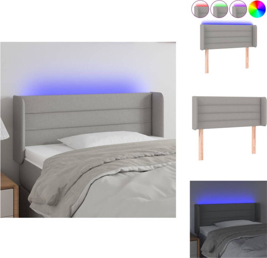 VidaXL Hoofdbord LED-strip Lichtgrijs 93 x 16 x 78 88 cm Verstelbaar Duurzaam Bedonderdeel
