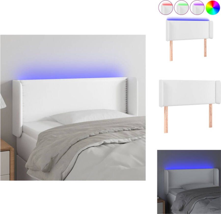 VidaXL Hoofdbord LED-Strip Verstelbaar Duurzaam kunstleer Kleurrijke LED-verlichting Wit 103 x 16 x 78 88 cm IP65 Bedonderdeel