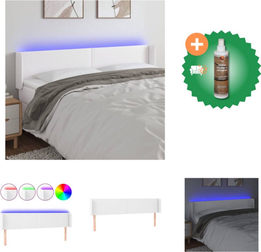 vidaXL Hoofdbord LED-strip wit kunstleer 163 x 16 x 78 88 cm verstelbare hoogte duurzaam kleurrijke verlichting Bedonderdeel Inclusief Houtreiniger en verfrisser