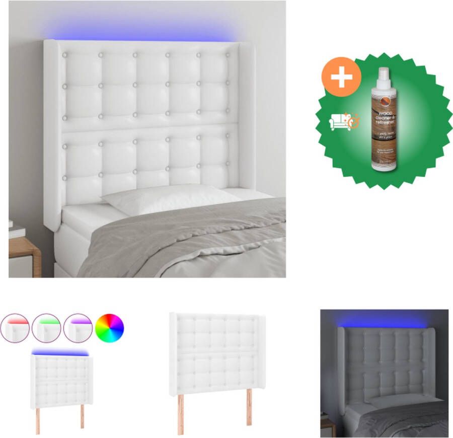 VidaXL Hoofdbord LED-strip Wit Kunstleer 83x16x118 128 cm Bedonderdeel Inclusief Houtreiniger en verfrisser