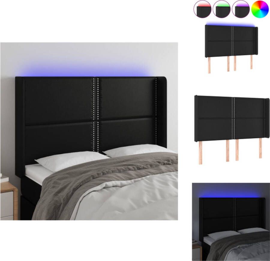 VidaXL Hoofdbord LED-strips 147x16x118 cm Verstelbare hoogte en comfortabele ondersteuning Duurzaam kunstleer Kleurrijke LED-verlichting Snijdbare LED-strip Zwart Bedonderdeel - Foto 1