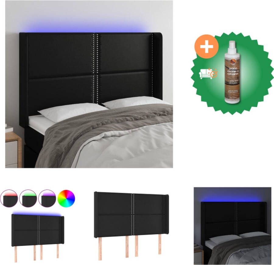 VidaXL Hoofdbord LED-strips 147x16x118 cm Verstelbare hoogte en comfortabele ondersteuning Duurzaam kunstleer Kleurrijke LED-verlichting Snijdbare LED-strip Zwart Bedonderdeel Inclusief Houtreiniger en verfrisser