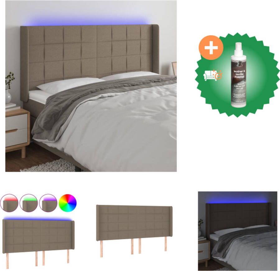 vidaXL Hoofdbord LED-strips Verstelbaar Comfortabele ondersteuning Duurzaam Kleurrijk Snijdbare strip USB-aansluiting Taupe 203 x 16 x 118 128 cm IP65 Bedonderdeel Inclusief Reiniger