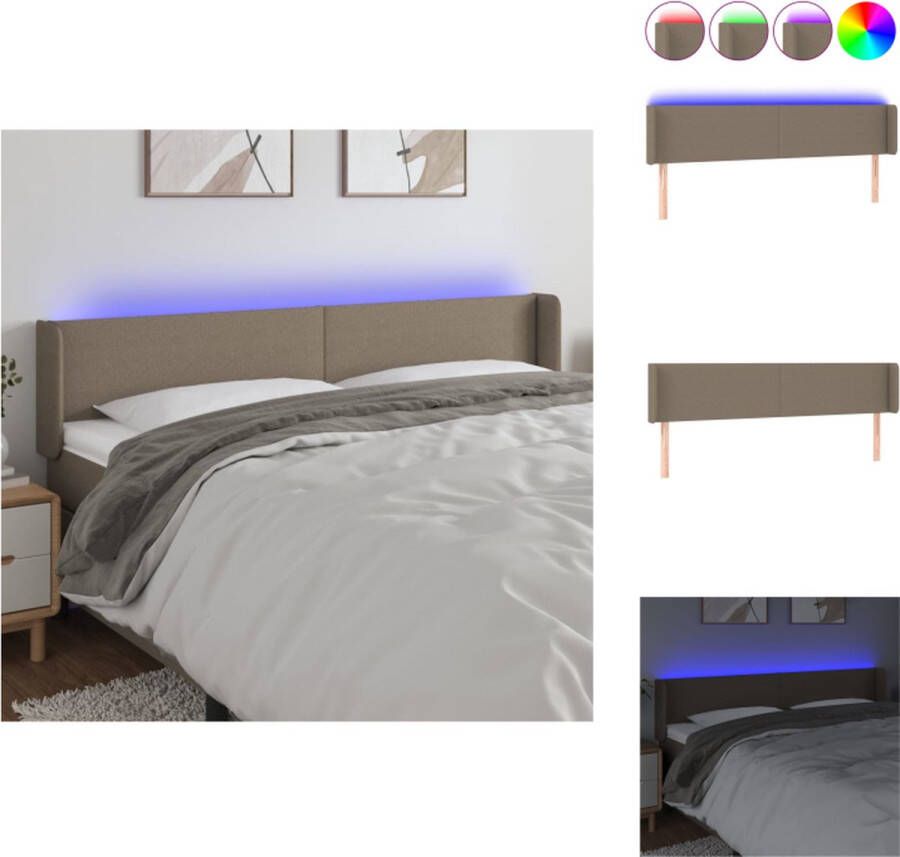 vidaXL Hoofdbord LED Taupe 203 x 16 x 78 88 cm Verstelbare hoogte Kleurrijke LED-verlichting Bedonderdeel