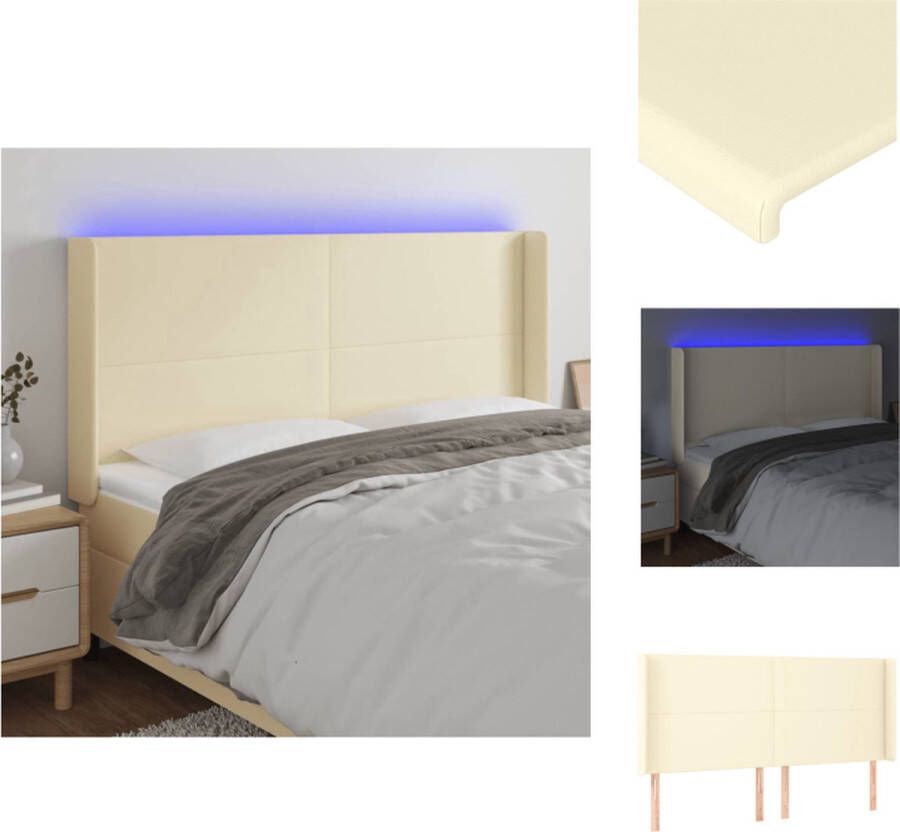 VidaXL Hoofdbord LED-Verlichting 203 x 16 x 118 128 cm Crème Kunstleer Bedonderdeel