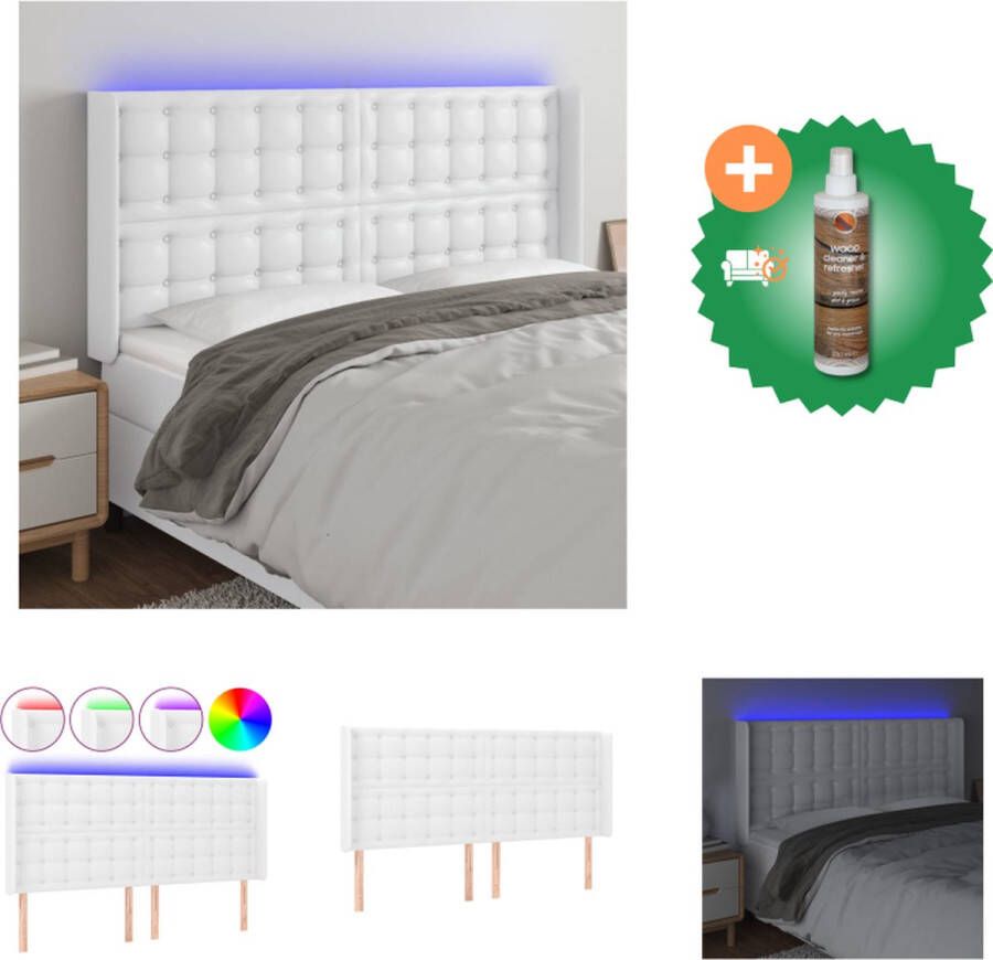VidaXL Hoofdbord LED-verlichting kunstleer wit 183x16x118 128 cm verstelbaar USB Bedonderdeel Inclusief Houtreiniger en verfrisser