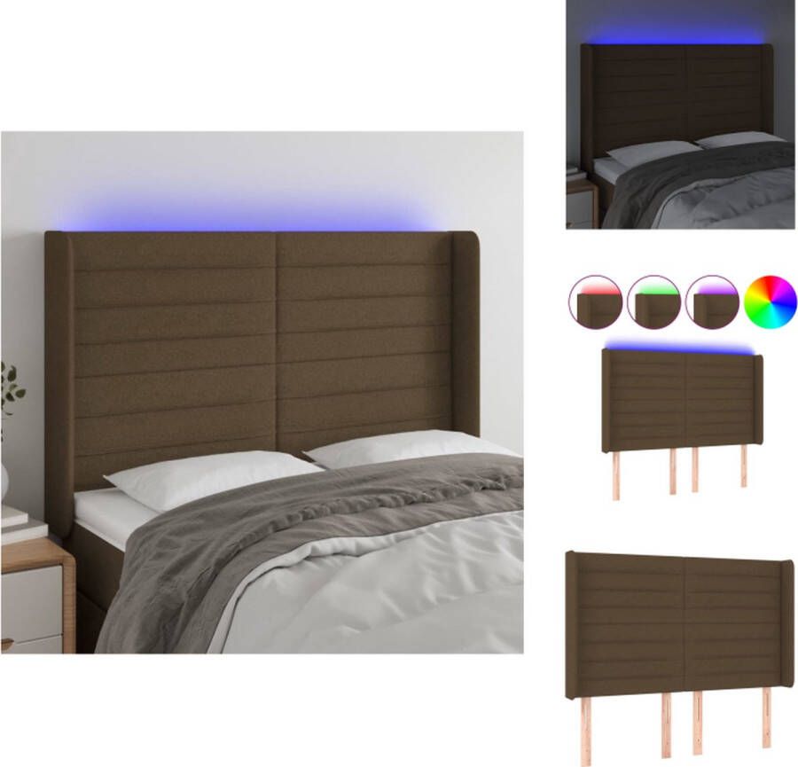 VidaXL Hoofdbord LED-verlichting Verstelbaar Duurzaam Donkerbruin 147x16x118 128 cm Bedonderdeel