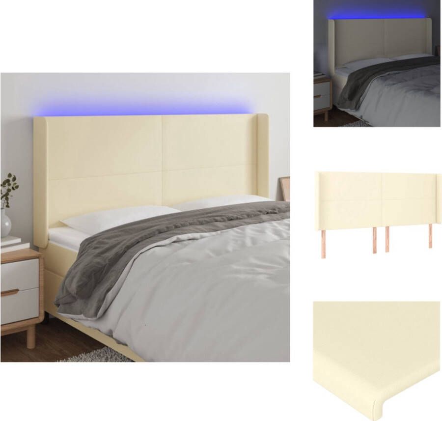 VidaXL Hoofdbord LED-verlichting Verstelbaar Kunstleer Crème 183 x 16 x 118 128 cm Bedonderdeel
