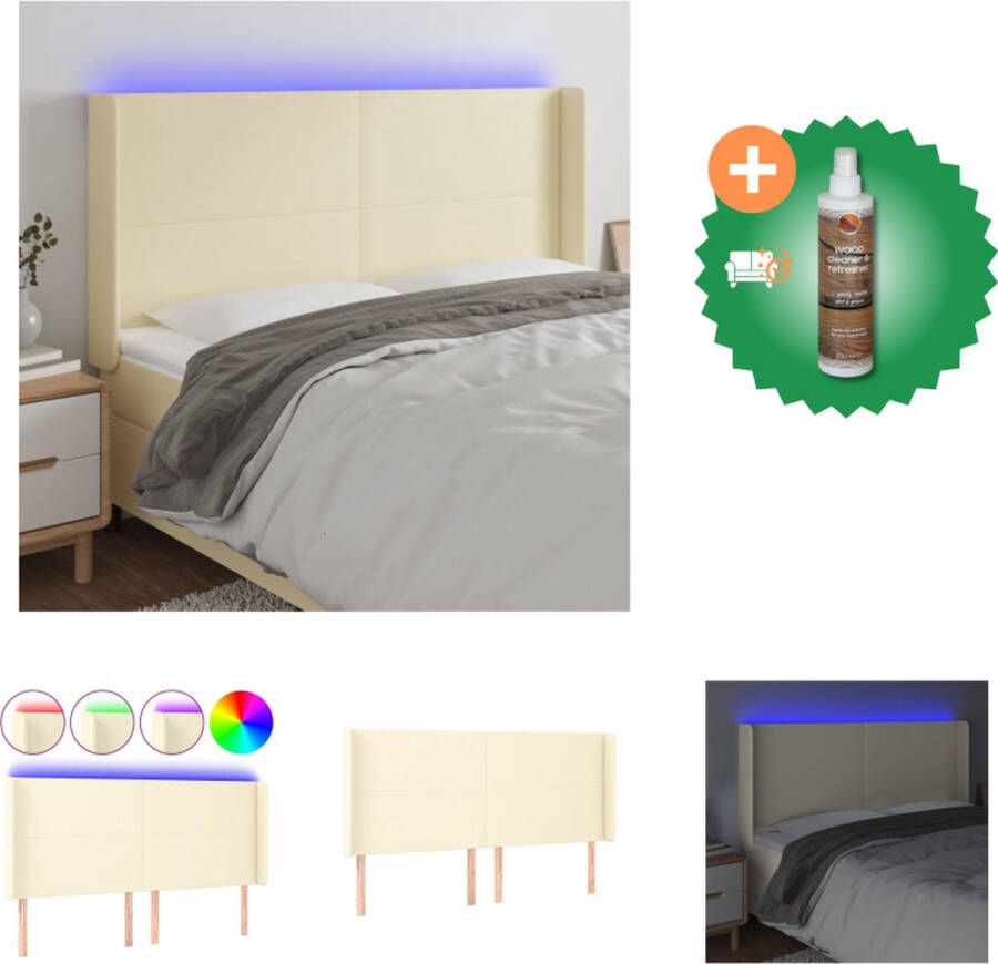 VidaXL Hoofdbord LED-verlichting Verstelbaar Kunstleer Crème 183 x 16 x 118 128 cm Bedonderdeel Inclusief Houtreiniger en verfrisser