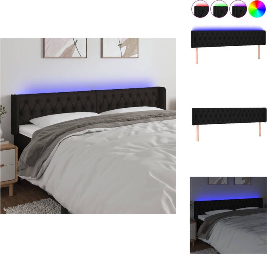 VidaXL Hoofdbord LED-verlichting Verstelbare hoogte Comfortabele ondersteuning Snijdbare LED-strip Zwart Bedonderdeel
