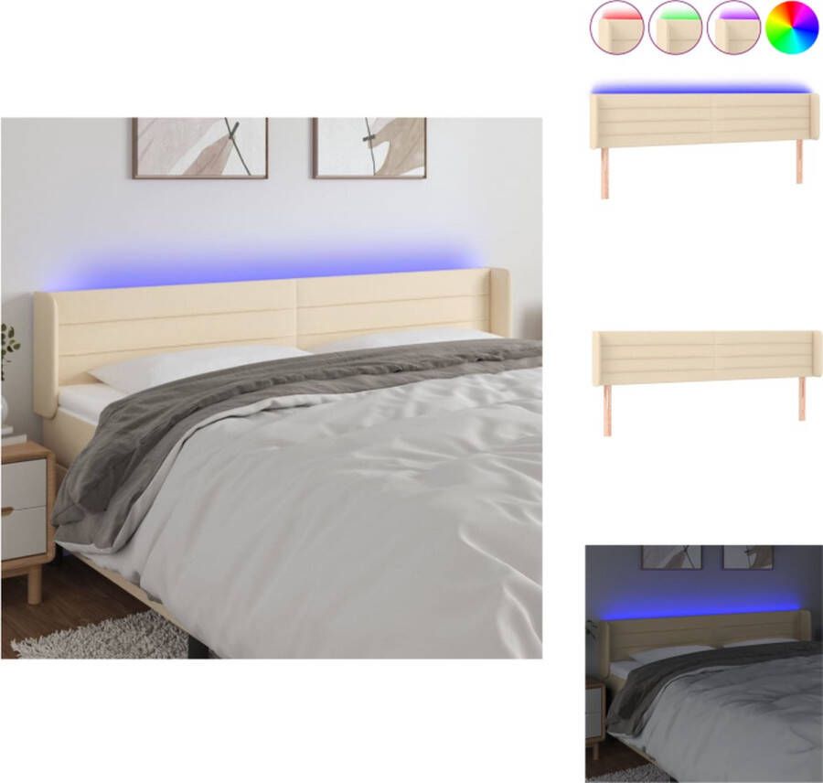 VidaXL Hoofdbord LED Verlichting Verstelbare Hoogte Comfortabele Ondersteuning Snijdbare LED-strip Crème 163 x 16 x 78 88 cm Bedonderdeel