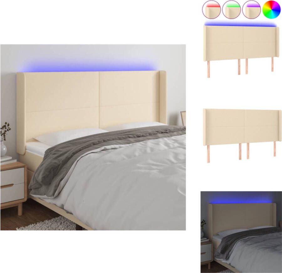 VidaXL Hoofdbord LED-verlichting Verstelbare Hoogte Comfortabele Ondersteuning Snijdbare LED-strip Crème 183 x 16 x 118 128 cm Bedonderdeel