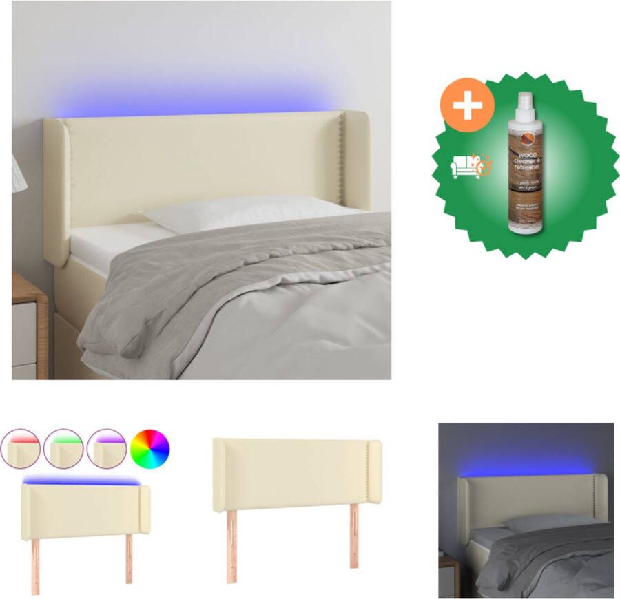 VidaXL Hoofdbord LED-verlichting Verstelbare hoogte Duurzaam kunstleer Crème 103 x 16 x 78 88 cm Bedonderdeel Inclusief Houtreiniger en verfrisser