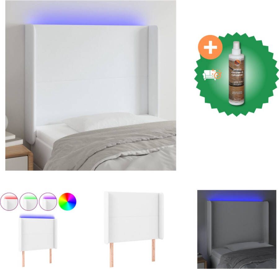 VidaXL Hoofdbord LED-verlichting Verstelbare Hoogte Duurzaam Kunstleer Wit 83x16x118 128 cm Bedonderdeel Inclusief Houtreiniger en verfrisser
