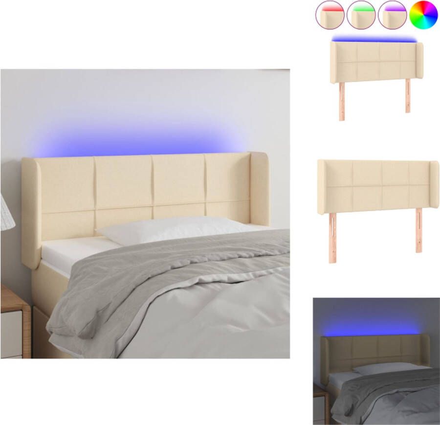 VidaXL Hoofdbord Klassiek LED-verlichting verstelbare hoogte comfortabele ondersteuning snijdbare LED-strip crème Bedonderdeel - Foto 4