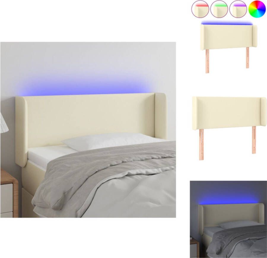 VidaXL Hoofdbord LED Verstelbaar 103 x 16 x 78 88 cm Crème Kunstleer Bedonderdeel