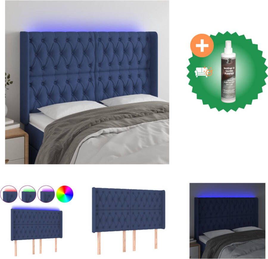 VidaXL Hoofdbord LED Verstelbaar 163 x 16 x 118 128 cm Blauw Stoer design comfortabele ondersteuning Met kleurrijke LED-verlichting Duurzaam ademend materiaal Inclusief montagehandleiding Bedonderdeel Inclusief Reiniger