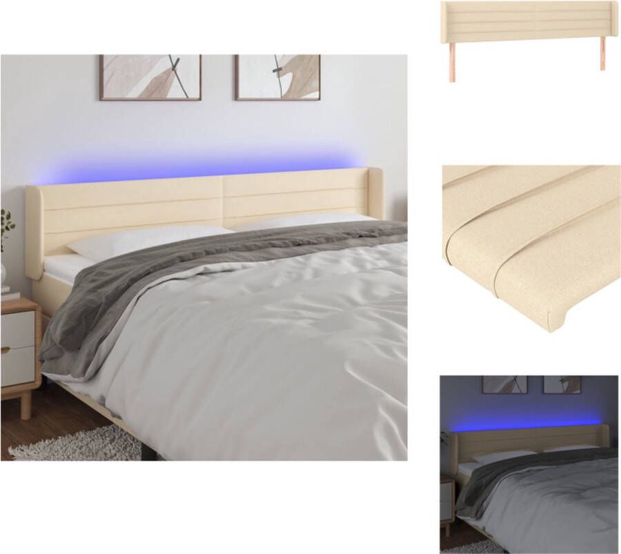 vidaXL Hoofdbord LED Verstelbaar 183 x 16 x 78 88 cm Crème Bedonderdeel