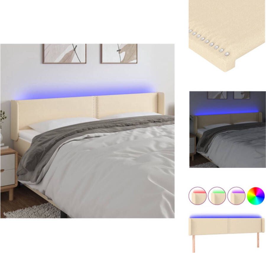 VidaXL Hoofdbord LED Verstelbaar 203 x 16 x 78 88 cm Crème Bedonderdeel