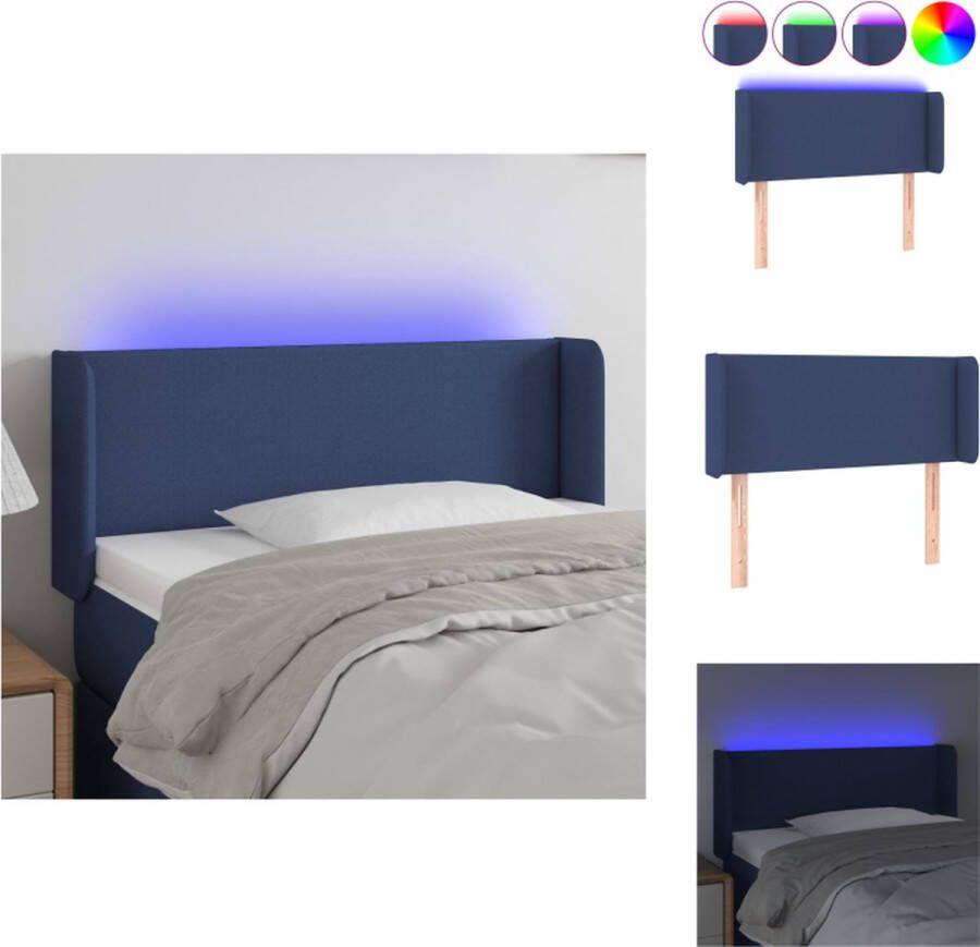 VidaXL Hoofdbord Hoofdborden Hoofdeinde Houten Hoofdbord LED 83x16x78 88 cm stof blauw - Foto 3
