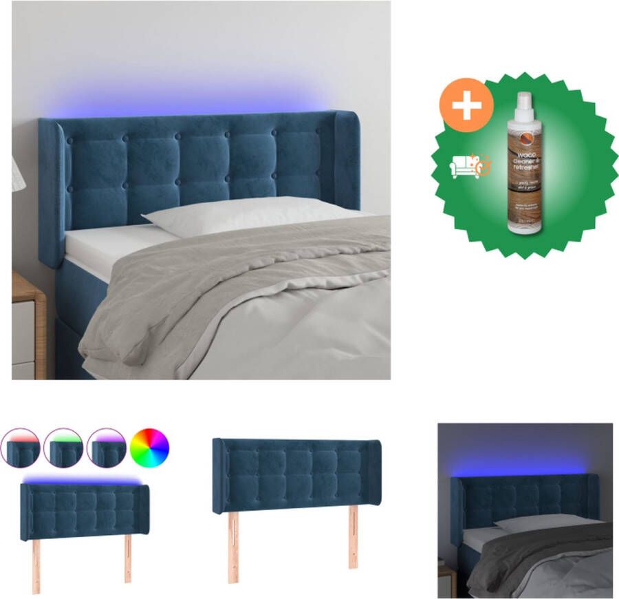 VidaXL Hoofdbord LED Verstelbaar Fluwelen Stof Donkerblauw 93 x 16 x 78 88 cm Bedonderdeel Inclusief Houtreiniger en verfrisser