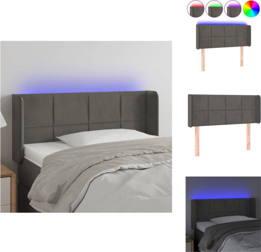 VidaXL Hoofdbord LED Verstelbaar Fluwelen stof Donkergrijs 93 x 16 x 78 88 cm Bedonderdeel