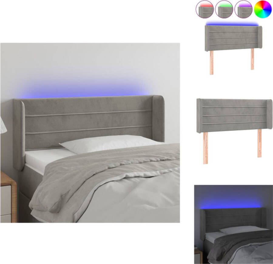 VidaXL Hoofdbord LED Verstelbaar Fluwelen stof Lichtgrijs 93 x 16 x 78 88 cm Bedonderdeel