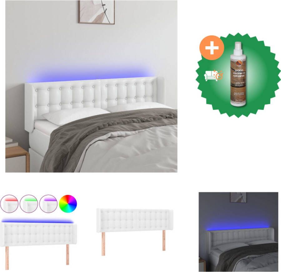 VidaXL Hoofdbord LED Verstelbaar Kunstleer 147x16x78 88cm Wit Bedonderdeel Inclusief Houtreiniger en verfrisser