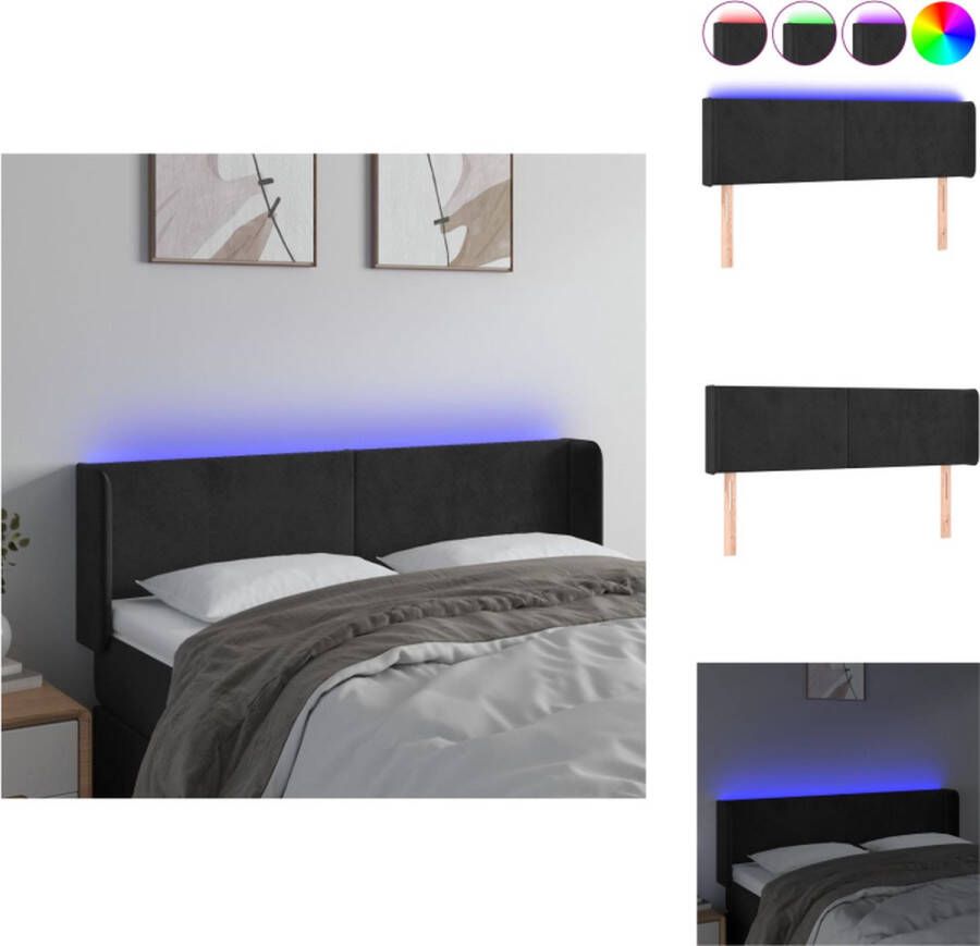 VidaXL Hoofdbord LED Verstelbaar Zacht Fluweel Kleurrijke LED-verlichting Snijdbare LED-strip Hoofdeinde Zwart 147 x 16 x 78 88cm Bedonderdeel