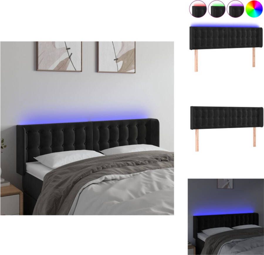 VidaXL Hoofdbord LED Verstelbaar Zwart 147x16x78 88 cm Zacht fluweel Kleurrijke LED-verlichting Bedonderdeel