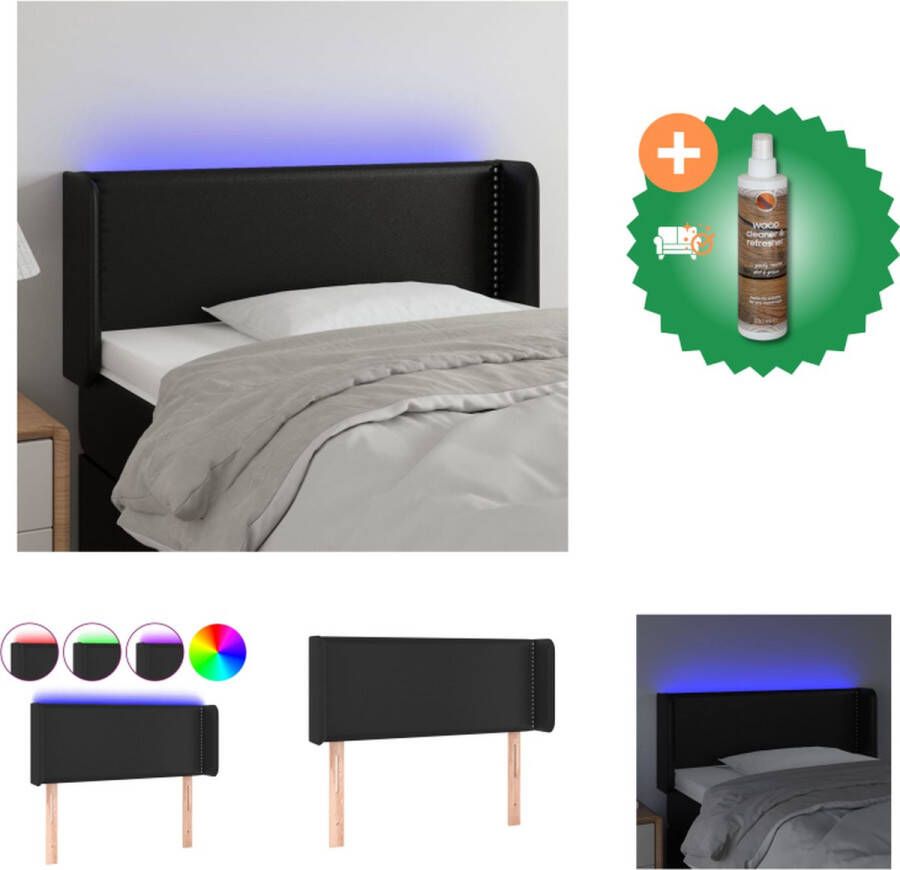 VidaXL Hoofdbord LED Verstelbaar Zwart 83 x 16 x 78 88 cm Duurzaam kunstleer Kleurrijke LED-verlichting Snijdbare LED-strip Bedonderdeel Inclusief Houtreiniger en verfrisser