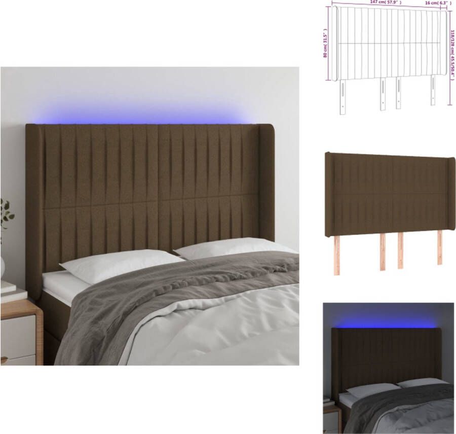 VidaXL Hoofdbord LED Verstelbare Hoogte Comfortabele Ondersteuning Donkerbruin 147x16x118 128 cm Bedonderdeel